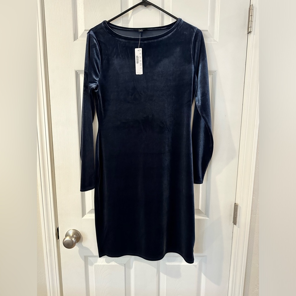 Size S J.Crew navy velvet long sleeve dress, never worn. Tag attached
